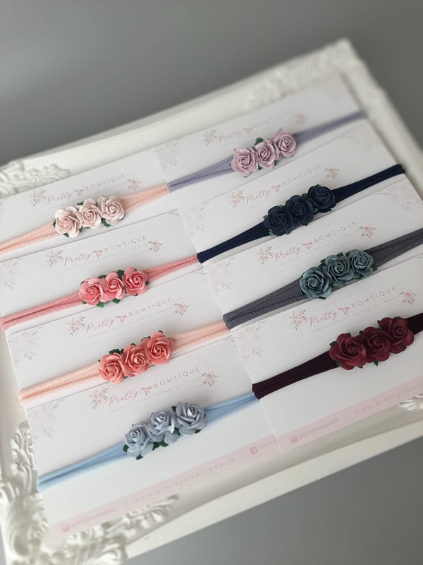Three Flower Rose Headband