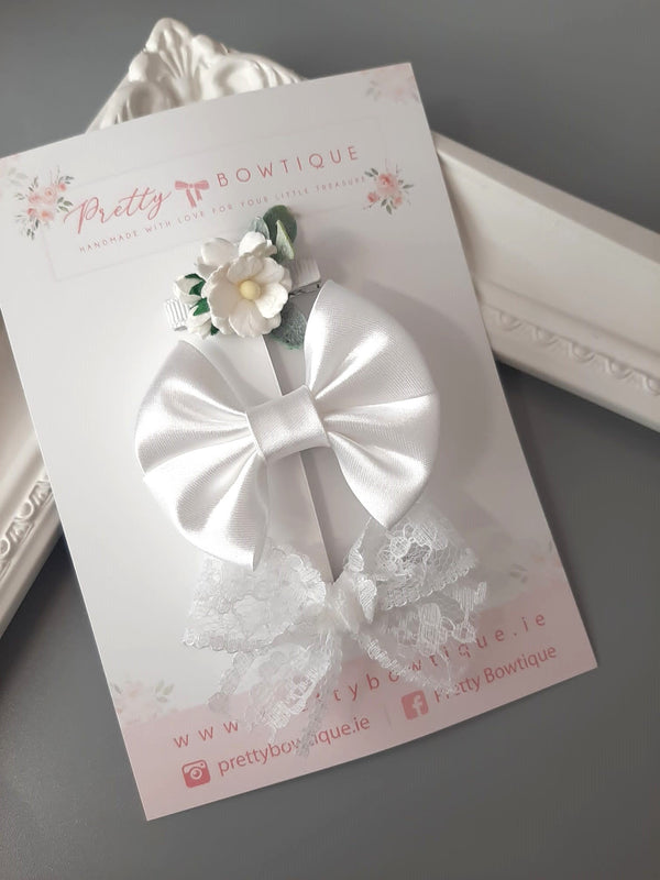 Satin, Lace & flower hair clip set
