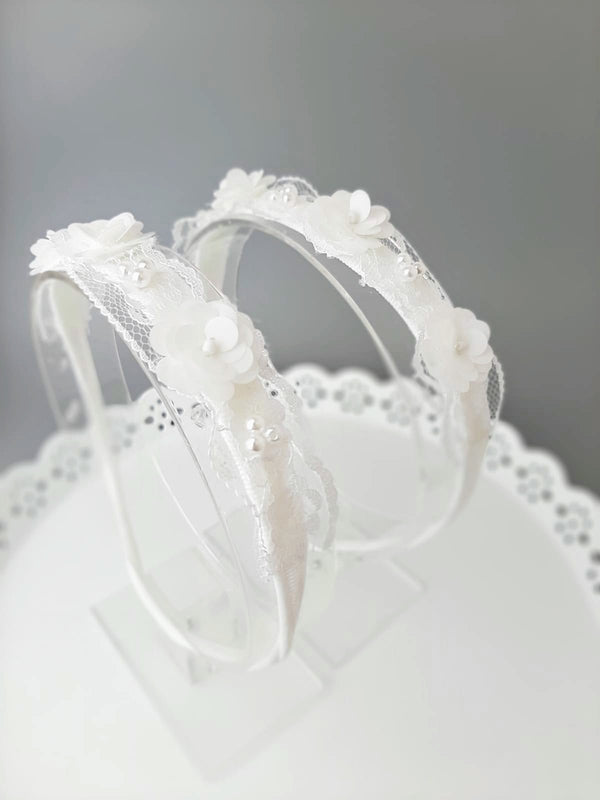White Lace, flower and bead headband
