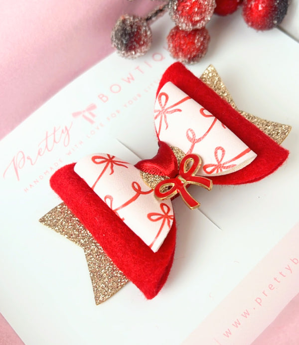 Red & Gold bow with Charm