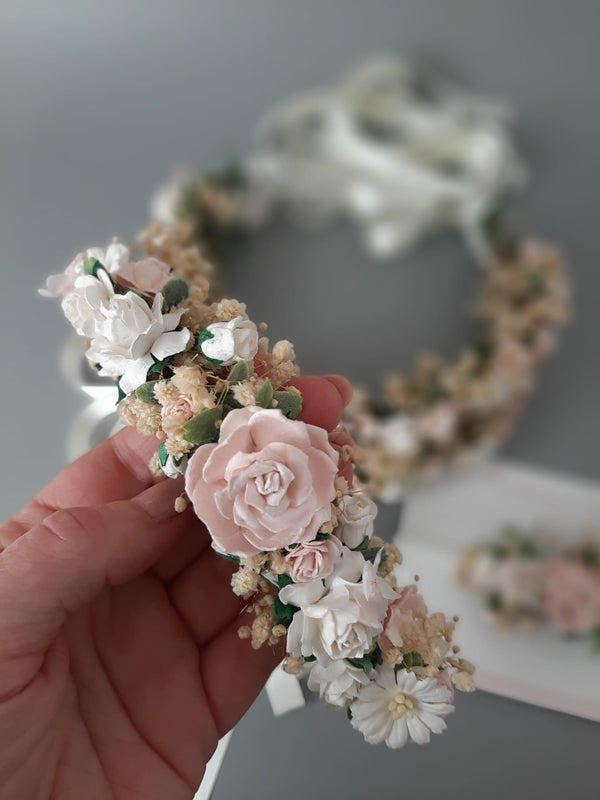 Blush Pink & Ivory Rose Mix Flower Crown