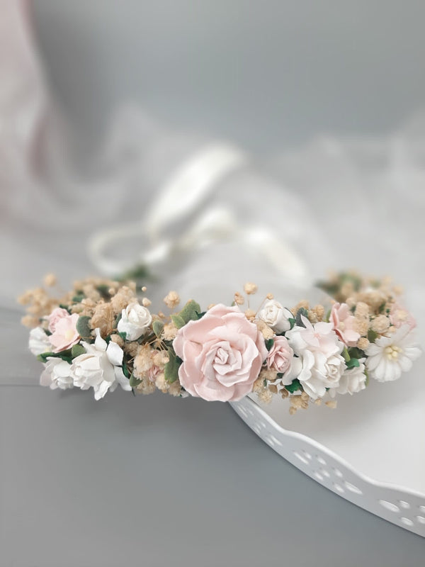 Blush Pink & Ivory Rose Mix Flower Crown