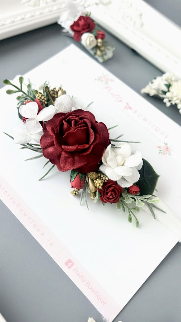 Red, White & Gold Flower Headband