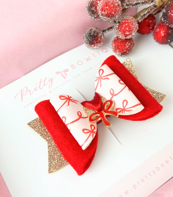 Red & Gold bow with Charm