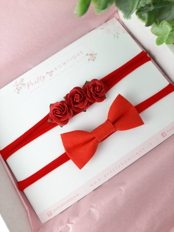 Red Bow and flower Headband set