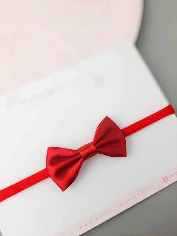 Red satin small bow headband