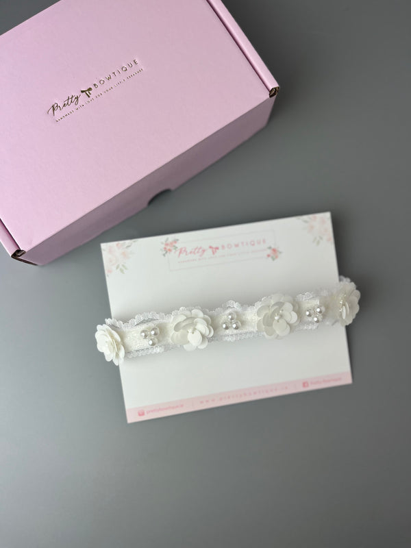 White Lace, flower and bead headband