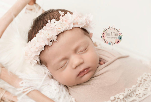 Off White Flower Babys Breath & pink silk flower headband