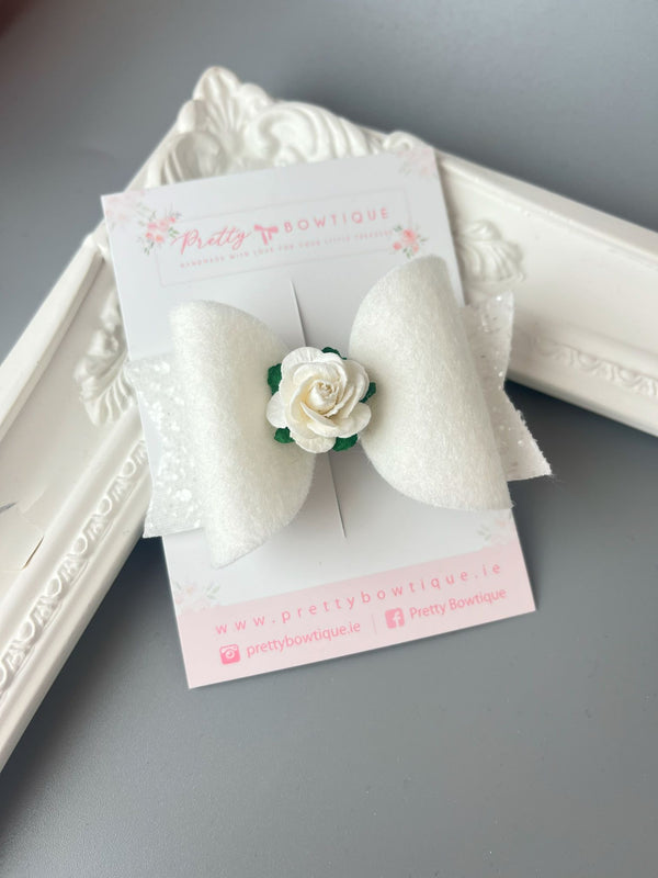 White Felt Flower Bow
