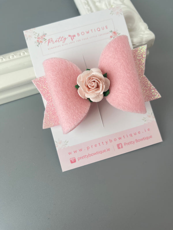 Pink Felt Flower Bow