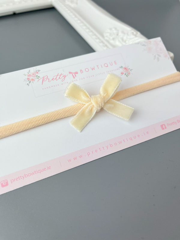 newborn headband, newborn headband gift, christening bow headband, flower girl headband, bow headband, small bow headband, newborn bow headband, velvet bow headband, cream velvet bow headband, cream headband, cream bow headband,