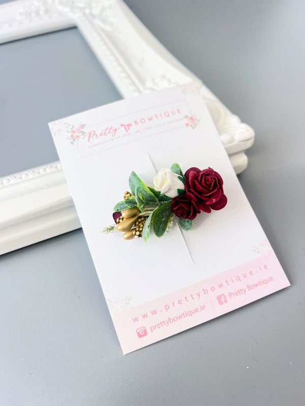 Burgundy & Ivory Flower Clip