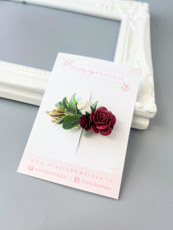 Burgundy & Ivory Flower Clip