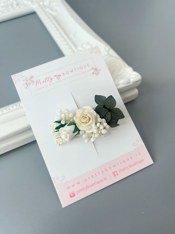 Green & Ivory Flower Clip