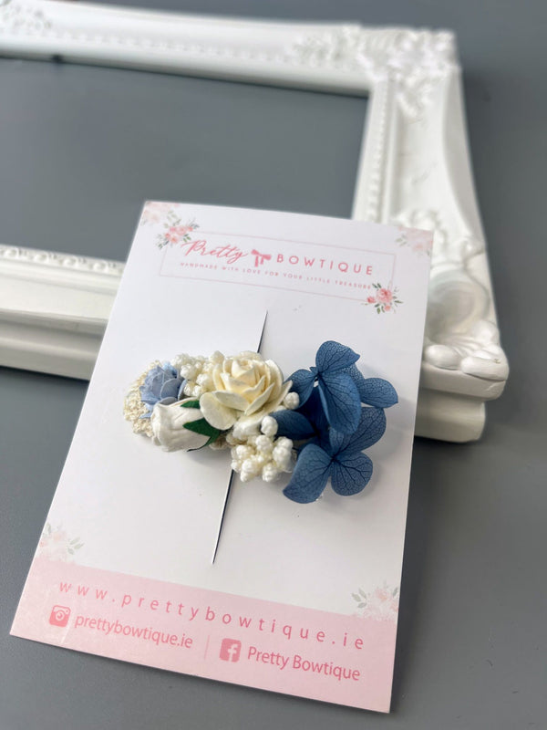 Blue & Ivory Flower Clip