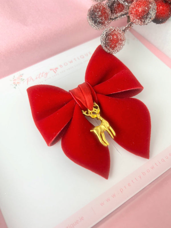 Red Velvet & Gold Reindeer Bow