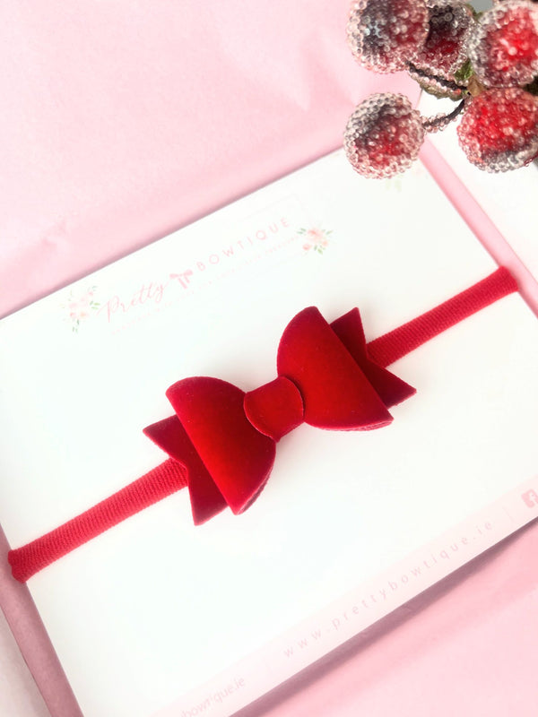 Small red velvet bow headband