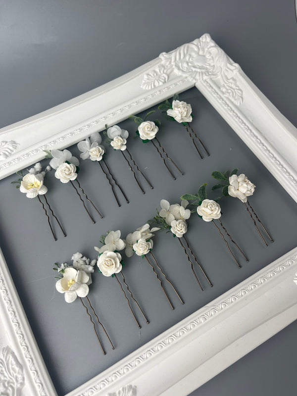 White / Off White  or Ivory  Flower Pins