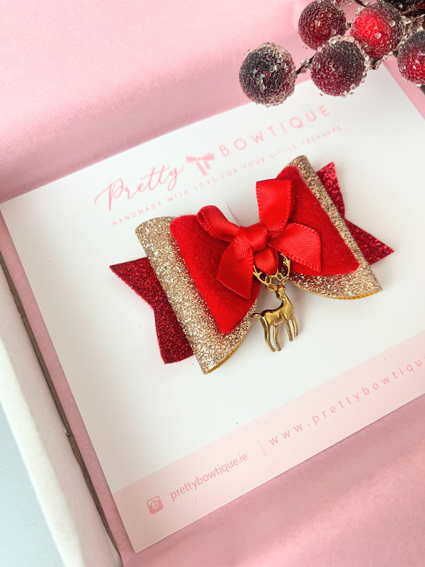 Gold & Red Reindeer Bow