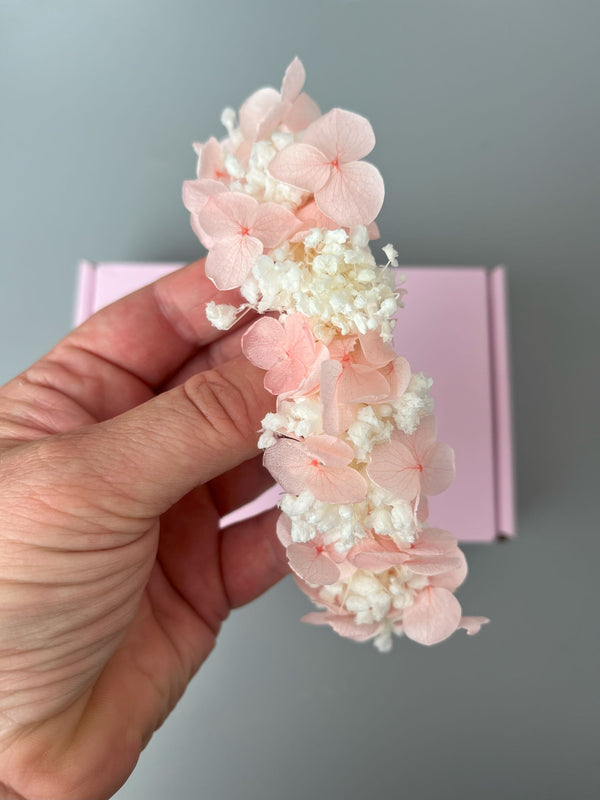 Off White Flower Babys Breath & pink silk flower headband