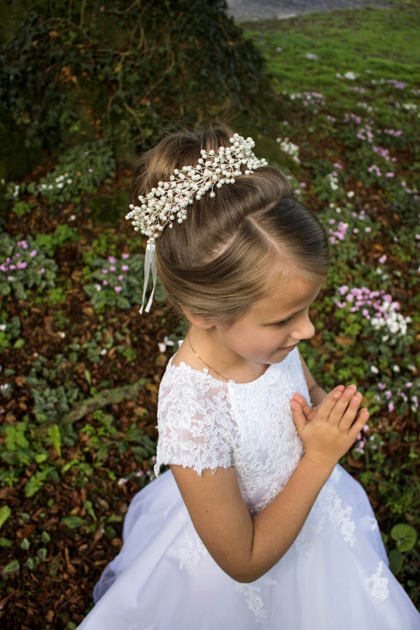 Communion Headpiece , irish communion, irish designer, 1st holy communion headpiece, handmade communion headpiece ireland, communion headpiece girl, communion headpiece ideas, first communion headpiece, holy communion headpiece,  best communion headpiece ireland, communion headpiece with ribbon,
