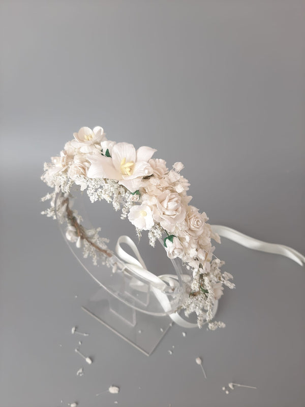 Ivory Lily Rose Flower Crown