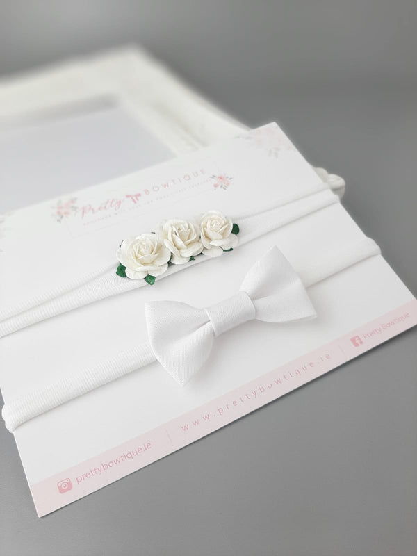 Christening headband, christening bow headband , christening headband baby girl ireland, white flower christening headband, flower headband,christening accessories, white bow headband, newborn headbands, new baby headband set,
