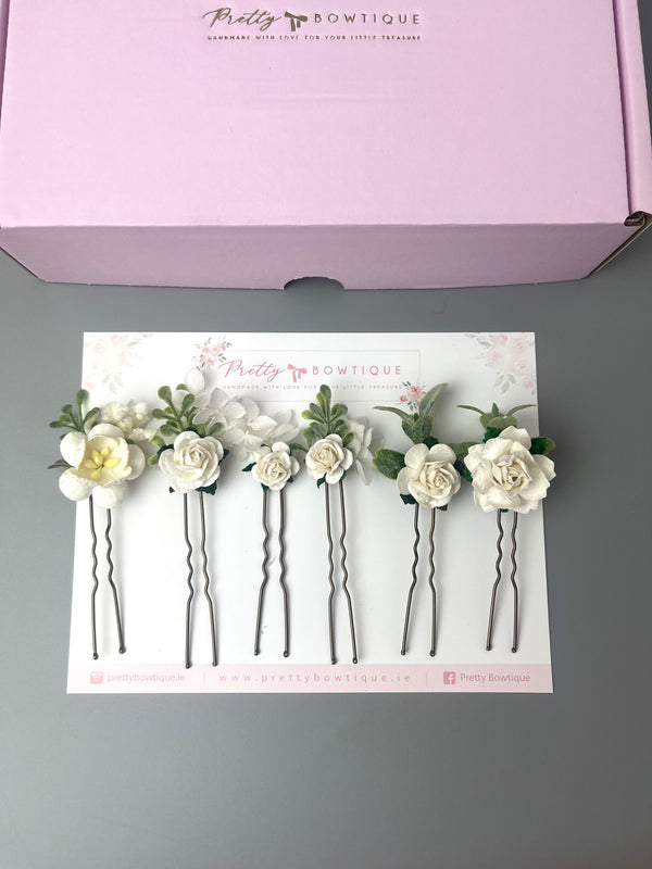 White / Off White  or Ivory  Flower Pins