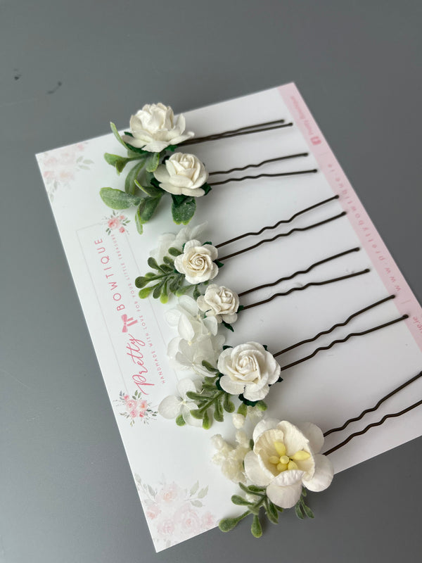 White / Off White  or Ivory  Flower Pins