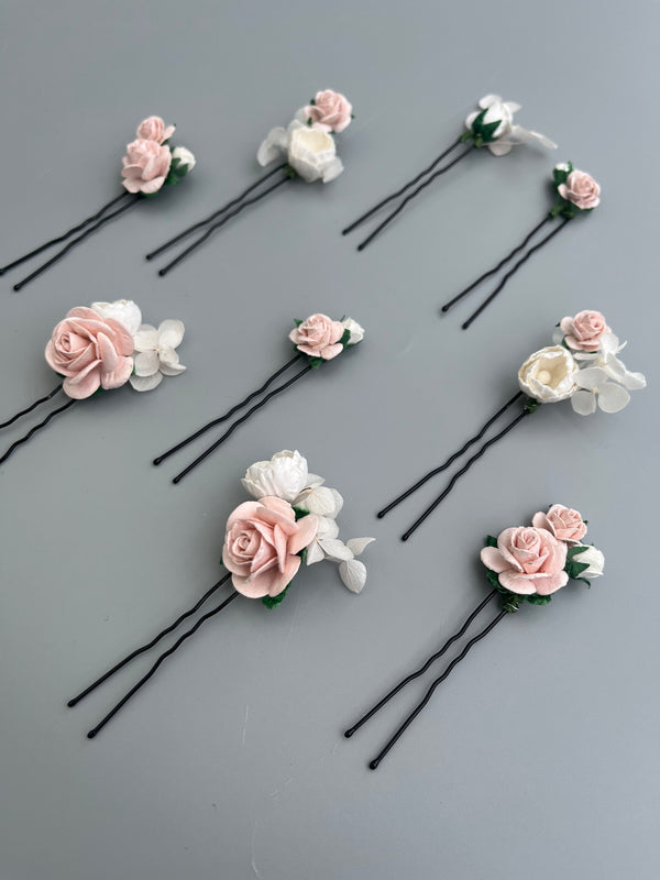 Soft Pink & White Flower Pins