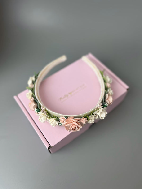 Pink & Ivory Flower Headband