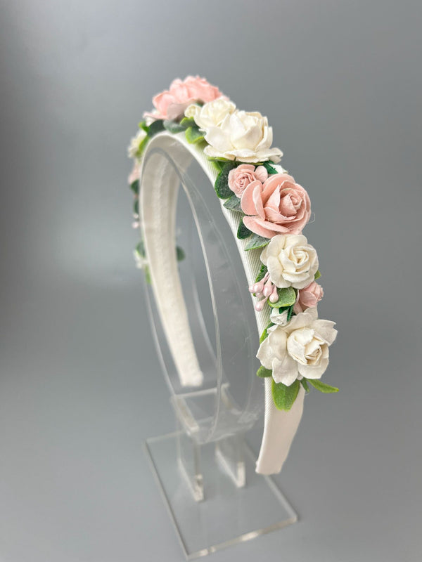 Pink & Ivory Flower Headband