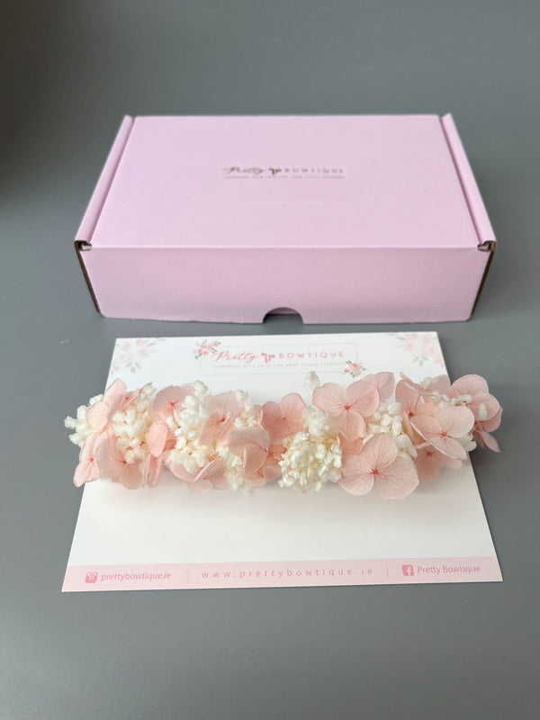 Off White Flower Babys Breath & pink silk flower headband