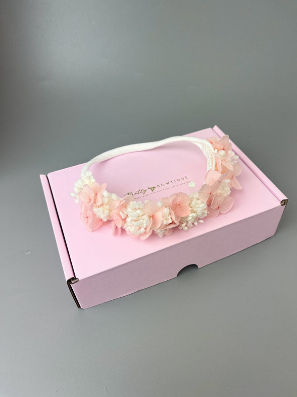 Off White Flower Babys Breath & pink silk flower headband