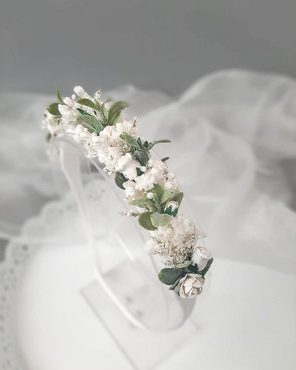 white flower headband, white babys breath flower headband, christening headband, naming day headband, soft baby headband, toddler headband , baby girl headband, neworn girl headband, baby headband ireland, baby headband ireland handmade,baby headband bow, christening baby headband, toddler flower girl headband, baby flower girl headband , flower girl headband.