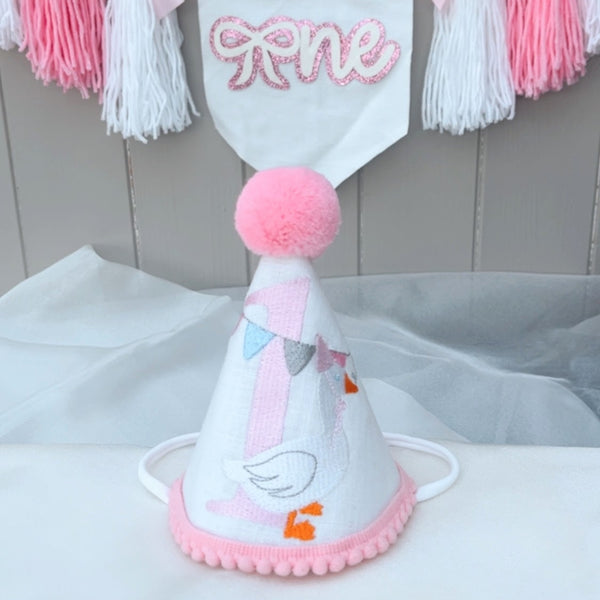 duck party hat, white duck party hat, 1st birthday party hat, 1st birthday hat, toddler party hat, handmade party hat,