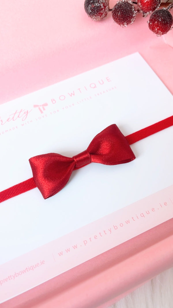 Red satin small bow headband