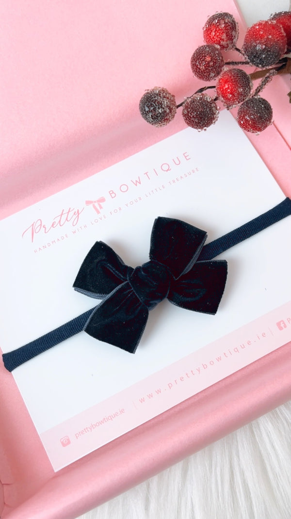 Medium Navy velvet Bow Headband