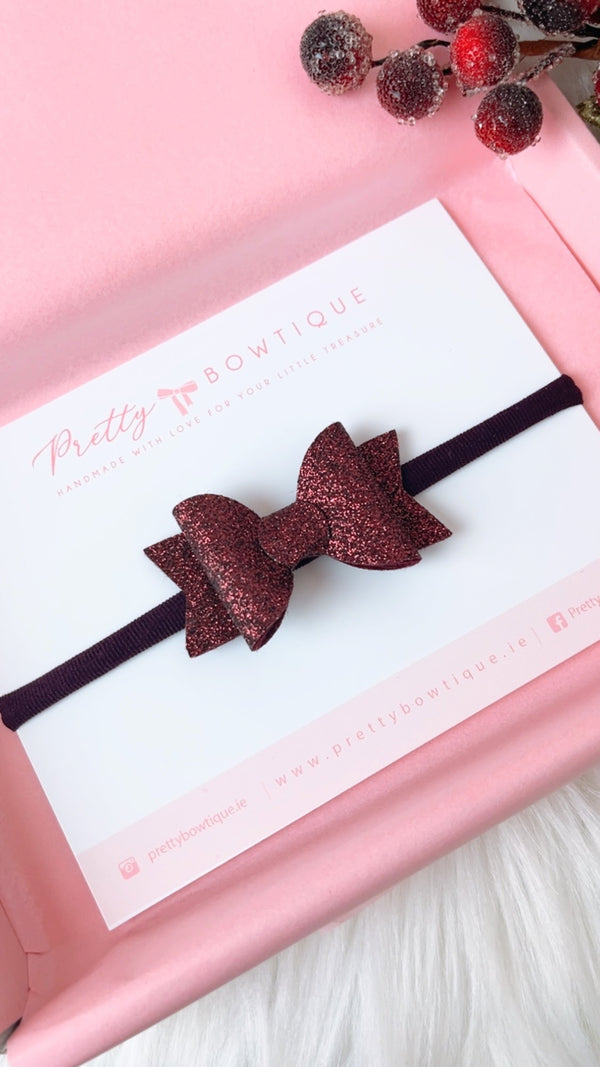 Sparkle small Burgundy Bow Headband