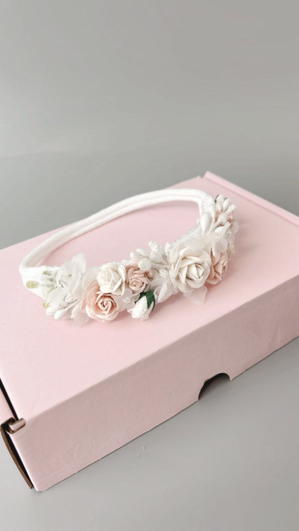 White & Soft Pink flower Headband