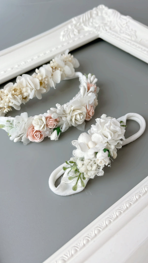 White & Soft Pink flower Headband