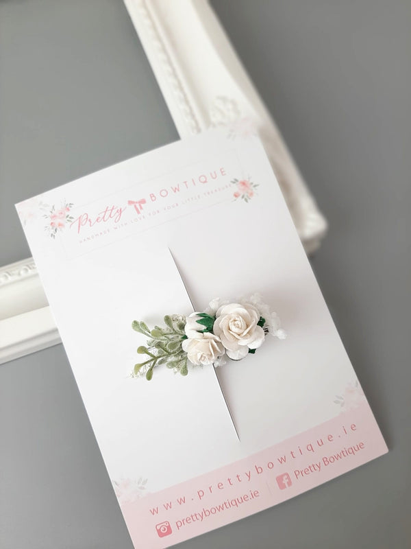 White Rose Flower Clip