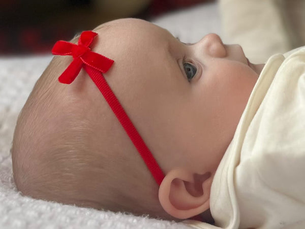 Small red velvet Bow Headband