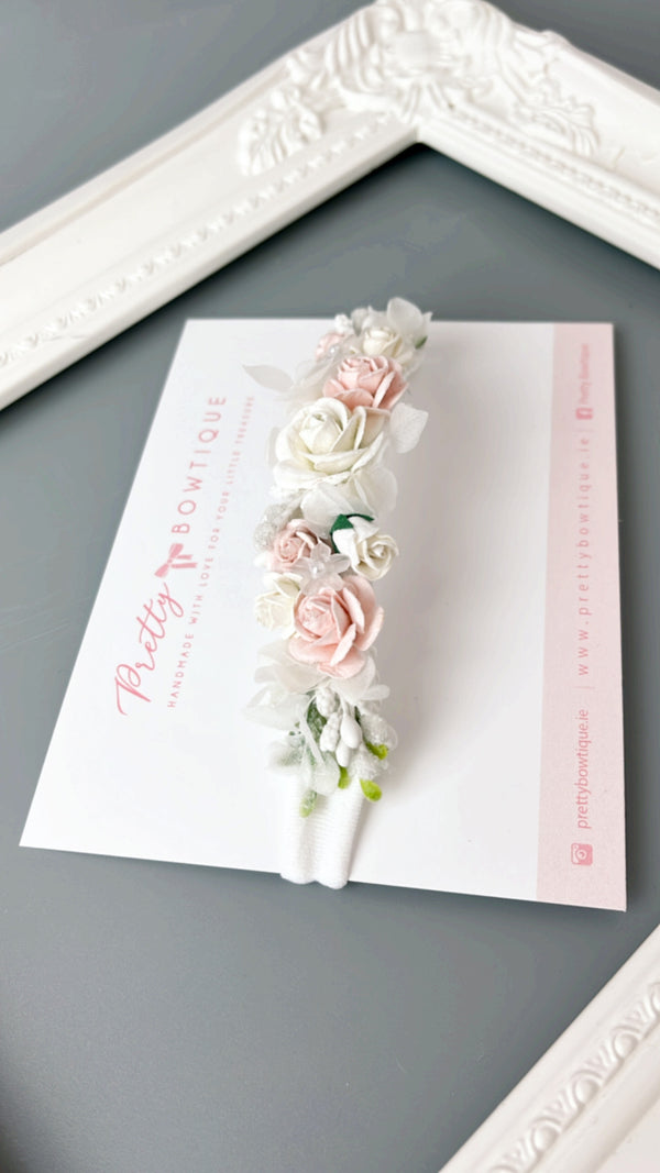 White & Soft Pink flower Headband