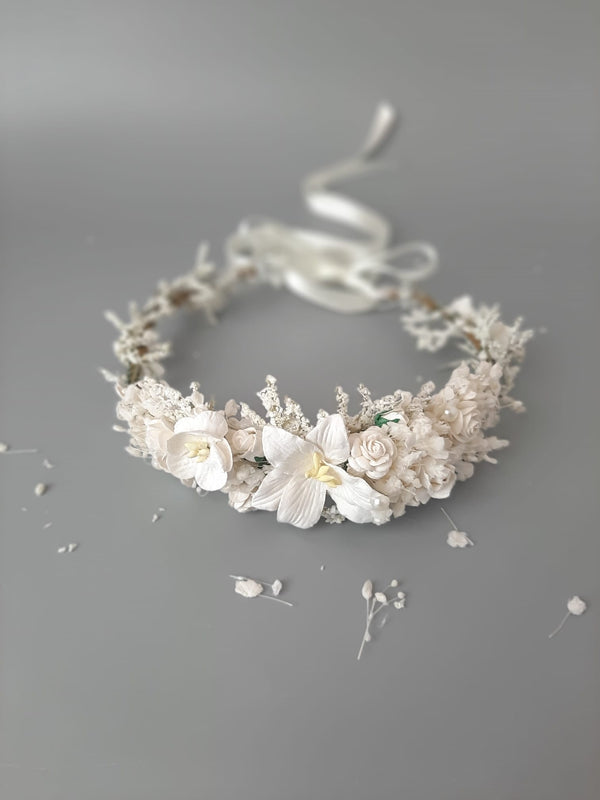 Ivory Lily Rose Flower Crown
