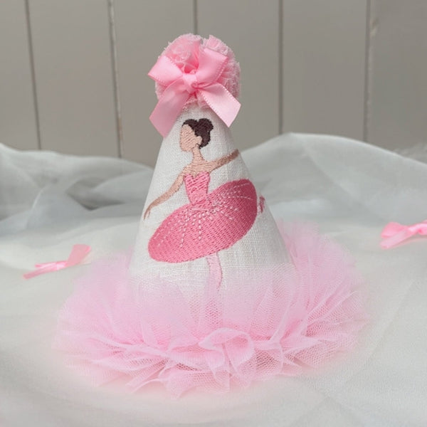 ballerina party hat, birthday hat, pink party hat, party hat for kids, handmade party hat, party hat ireland, pink ballerina party hat