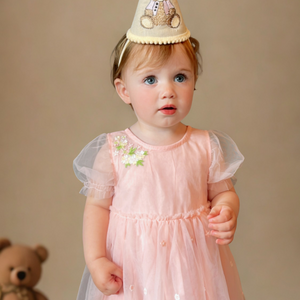 bear party hat, pink bear party hat, toddler party hat, keepsake party hat, party hat ireland, 1st birthday, ist birthday party hat, cream party hat, 