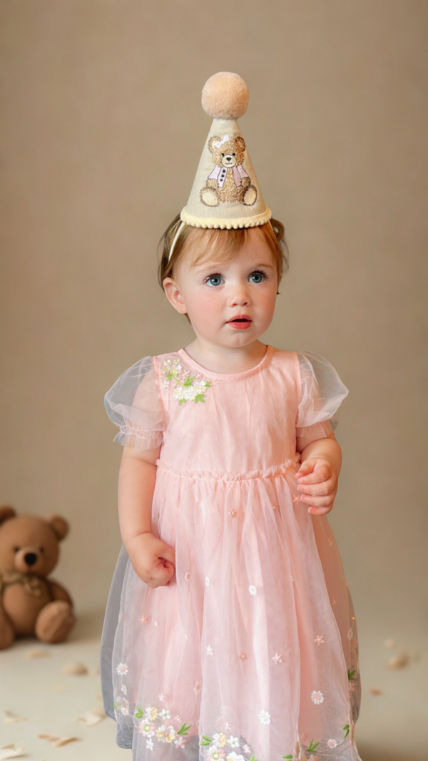 bear party hat, pink bear party hat, toddler party hat, keepsake party hat, party hat ireland, 1st birthday, ist birthday party hat, cream party hat, 