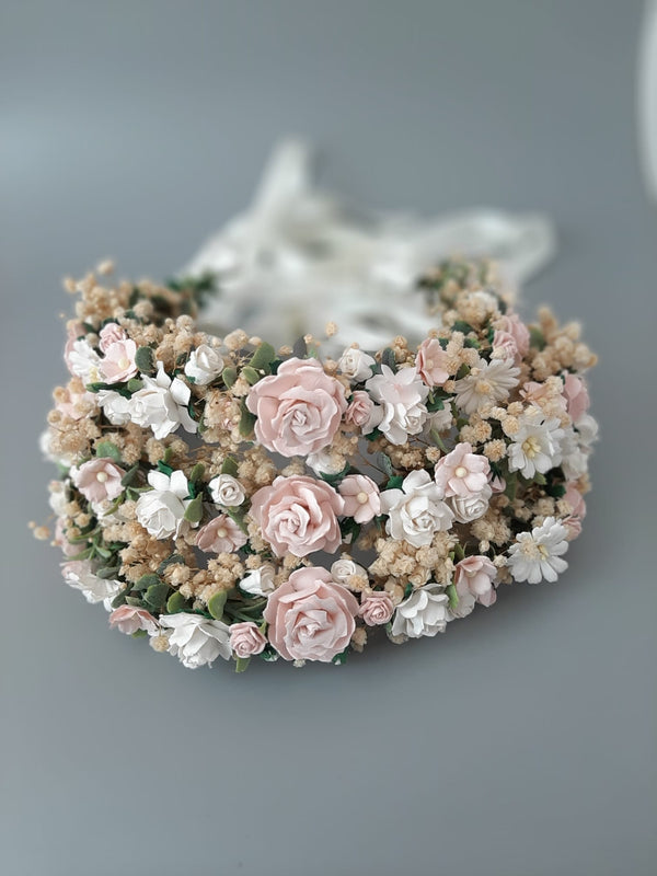 Blush Pink & Ivory Rose Mix Flower Crown