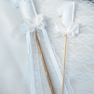 white wand, white butterfly wand, hite party wand, white birthday wand, toddler butterfly wand, handmade wand